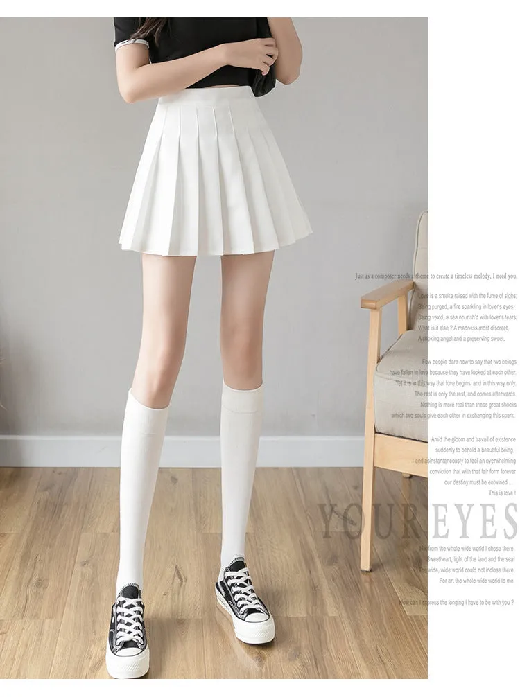 Pleated Skirt High Waist Slim Look Black Plus Size A-Line College Skirt