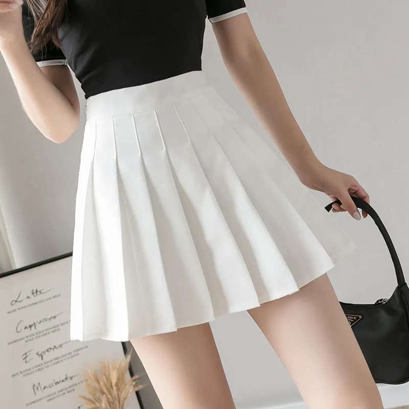 Pleated Skirt High Waist Slim Look Black Plus Size A-Line College Skirt