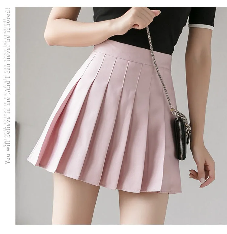 Pleated Skirt High Waist Slim Look Black Plus Size A-Line College Skirt