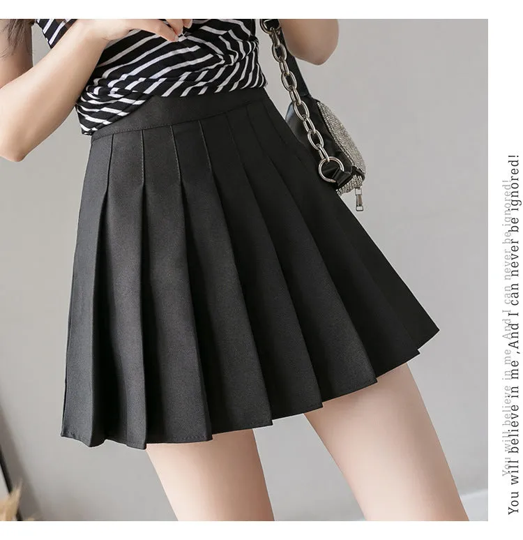 Pleated Skirt High Waist Slim Look Black Plus Size A-Line College Skirt
