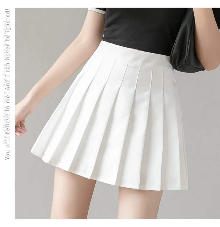 Pleated Skirt High Waist Slim Look Black Plus Size A-Line College Skirt