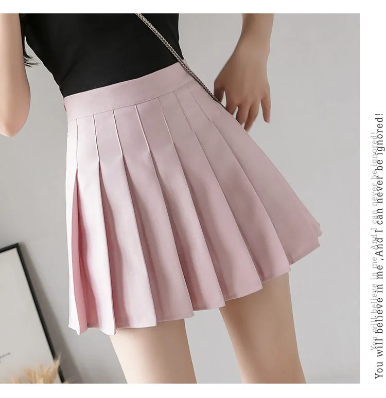 Pleated Skirt High Waist Slim Look Black Plus Size A-Line College Skirt
