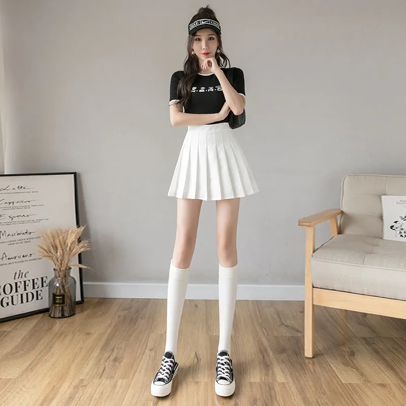 Pleated Skirt High Waist Slim Look Black Plus Size A-Line College Skirt