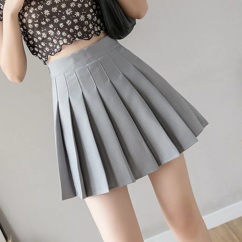 Pleated Skirt High Waist Slim Look Black Plus Size A-Line College Skirt