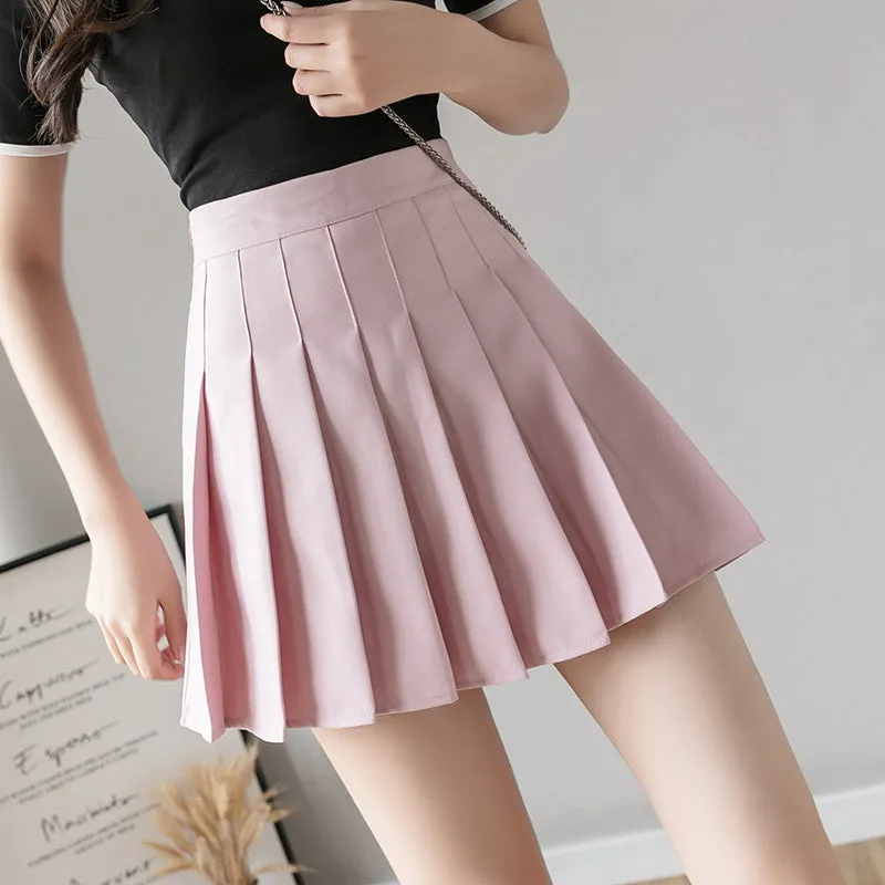 Pleated Skirt High Waist Slim Look Black Plus Size A-Line College Skirt