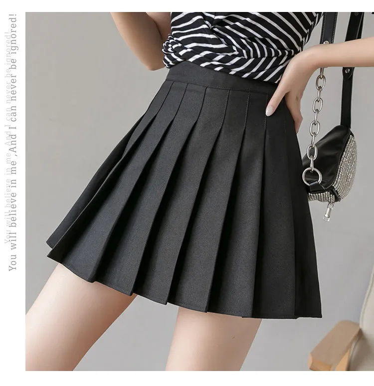 Pleated Skirt High Waist Slim Look Black Plus Size A-Line College Skirt