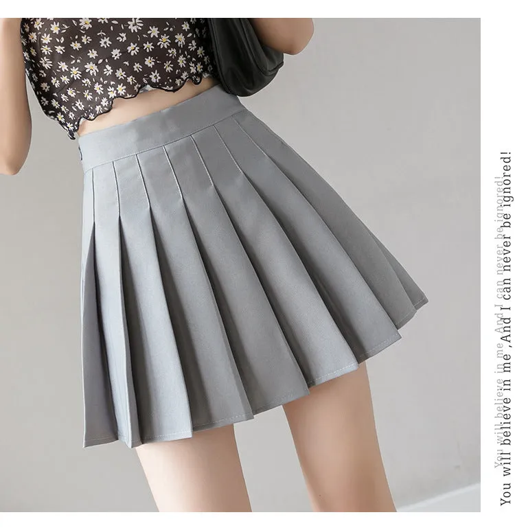 Pleated Skirt High Waist Slim Look Black Plus Size A-Line College Skirt
