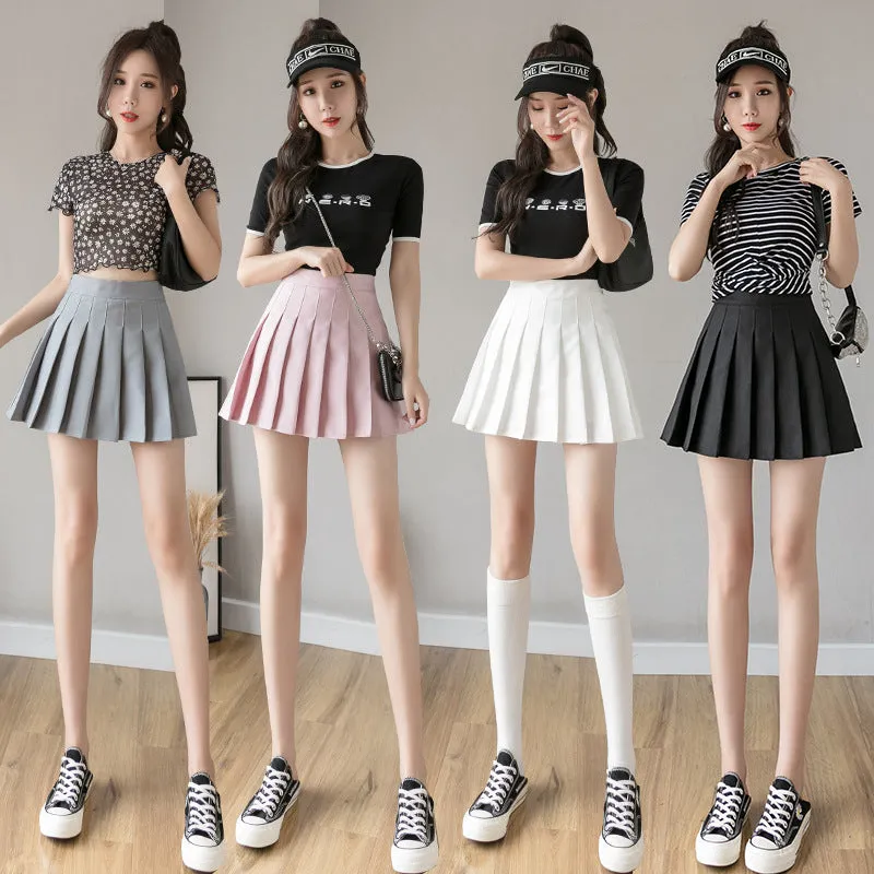 Pleated Skirt High Waist Slim Look Black Plus Size A-Line College Skirt