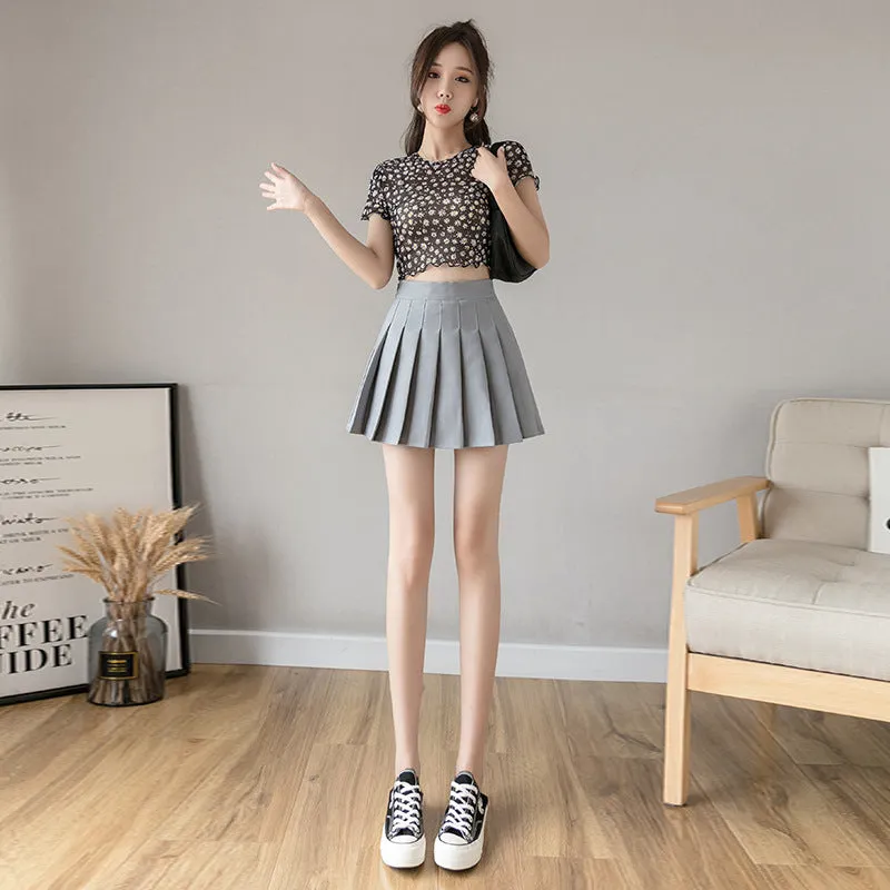 Pleated Skirt High Waist Slim Look Black Plus Size A-Line College Skirt