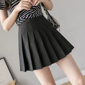 Pleated Skirt High Waist Slim Look Black Plus Size A-Line College Skirt