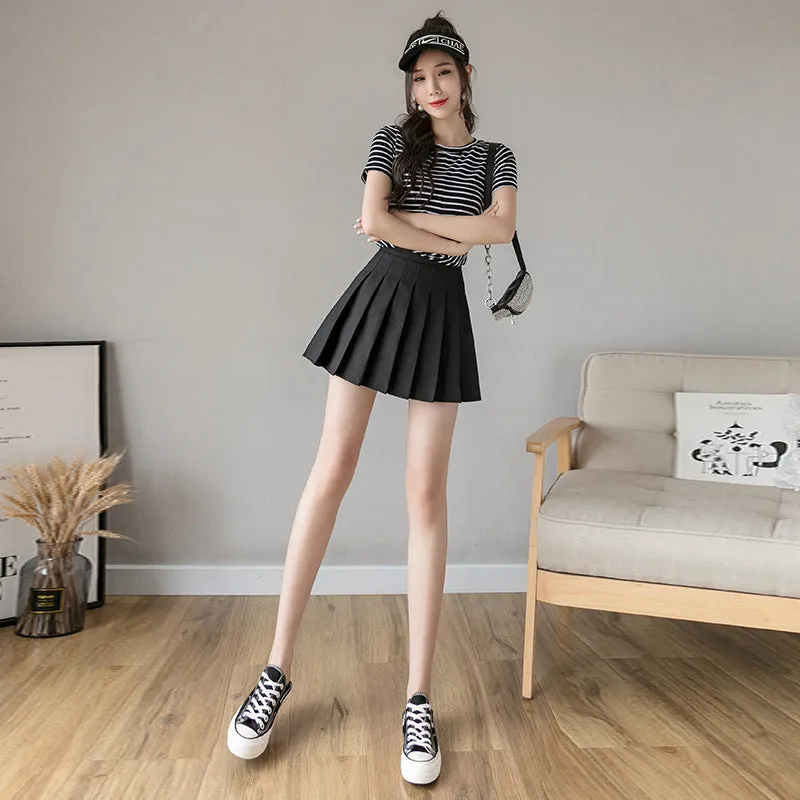 Pleated Skirt High Waist Slim Look Black Plus Size A-Line College Skirt