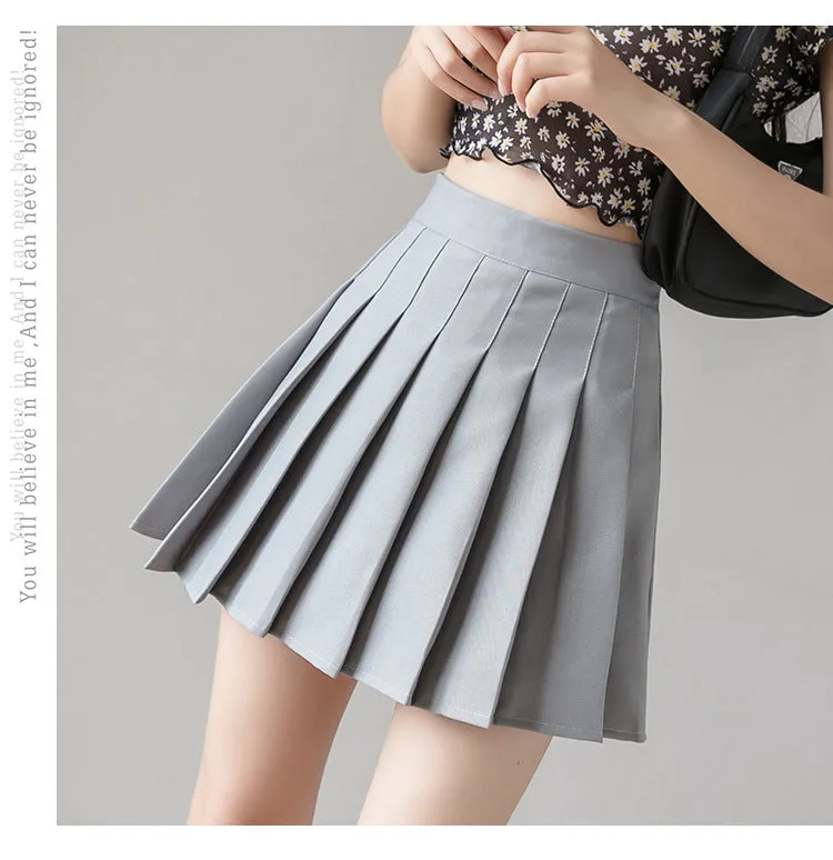Pleated Skirt High Waist Slim Look Black Plus Size A-Line College Skirt