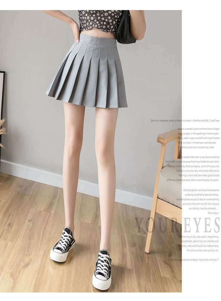 Pleated Skirt High Waist Slim Look Black Plus Size A-Line College Skirt