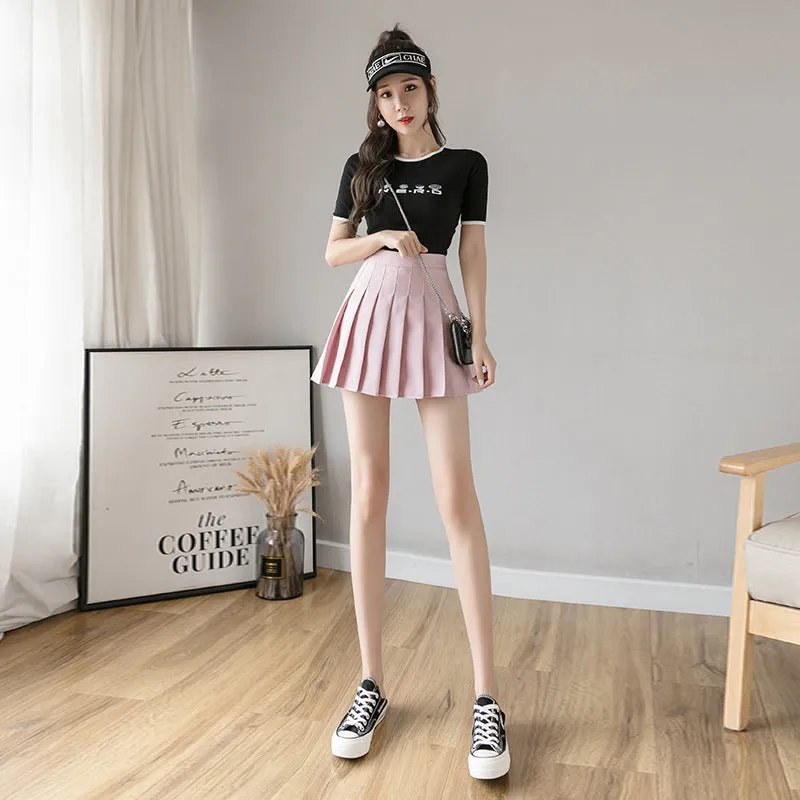 Pleated Skirt High Waist Slim Look Black Plus Size A-Line College Skirt