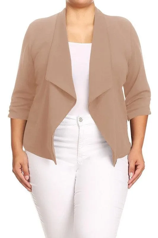 Plus Size Solid Waist Length Jacket Open Front 17 Colors