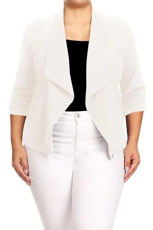 Plus Size Solid Waist Length Jacket Open Front 17 Colors