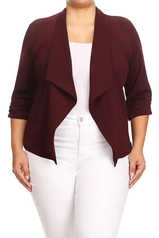 Plus Size Solid Waist Length Jacket Open Front 17 Colors