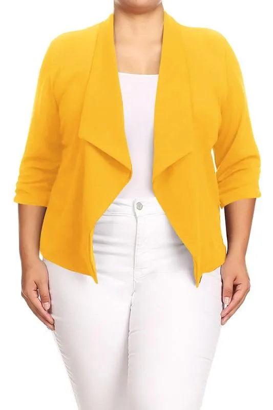 Plus Size Solid Waist Length Jacket Open Front 17 Colors