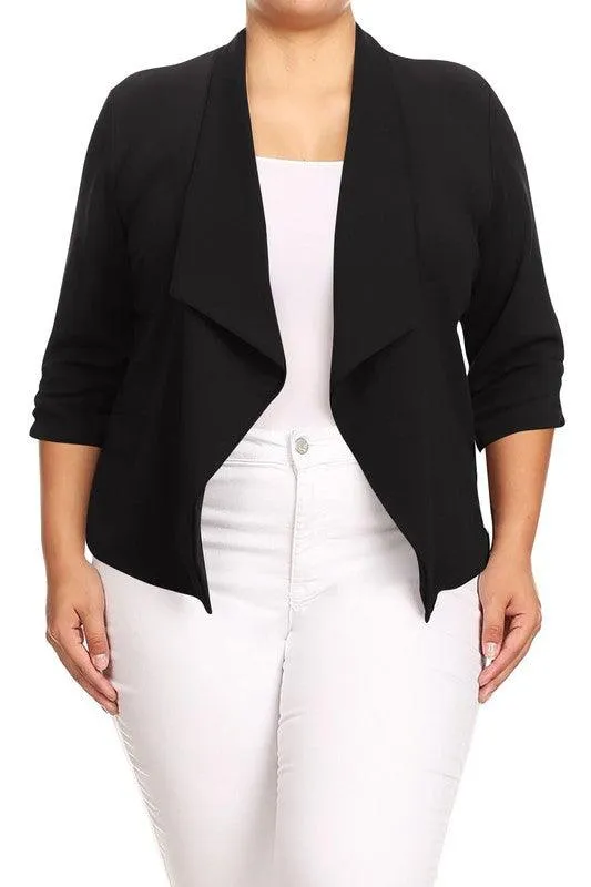 Plus Size Solid Waist Length Jacket Open Front 17 Colors