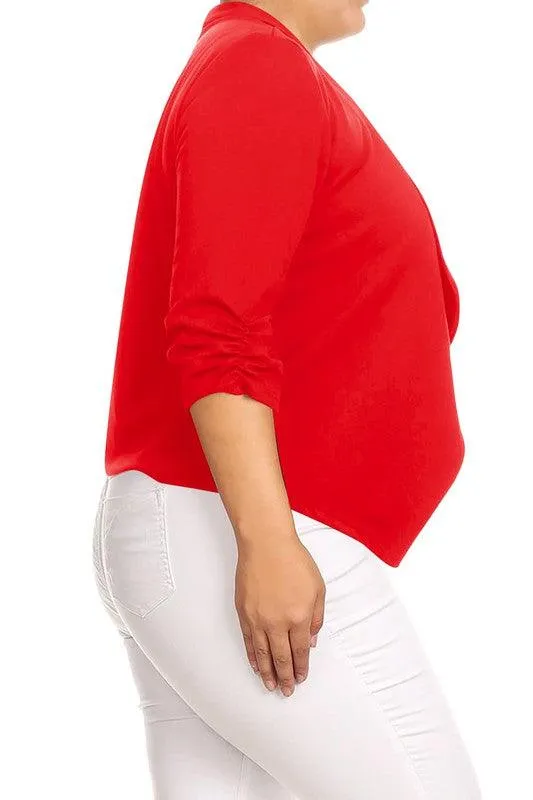Plus Size Solid Waist Length Jacket Open Front 17 Colors