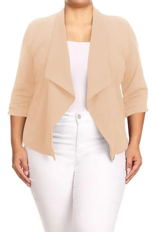 Plus Size Solid Waist Length Jacket Open Front 17 Colors
