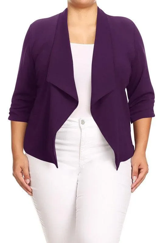 Plus Size Solid Waist Length Jacket Open Front 17 Colors