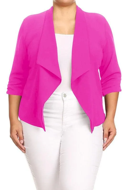 Plus Size Solid Waist Length Jacket Open Front 17 Colors