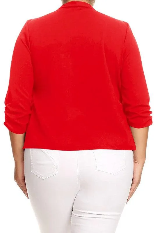 Plus Size Solid Waist Length Jacket Open Front 17 Colors