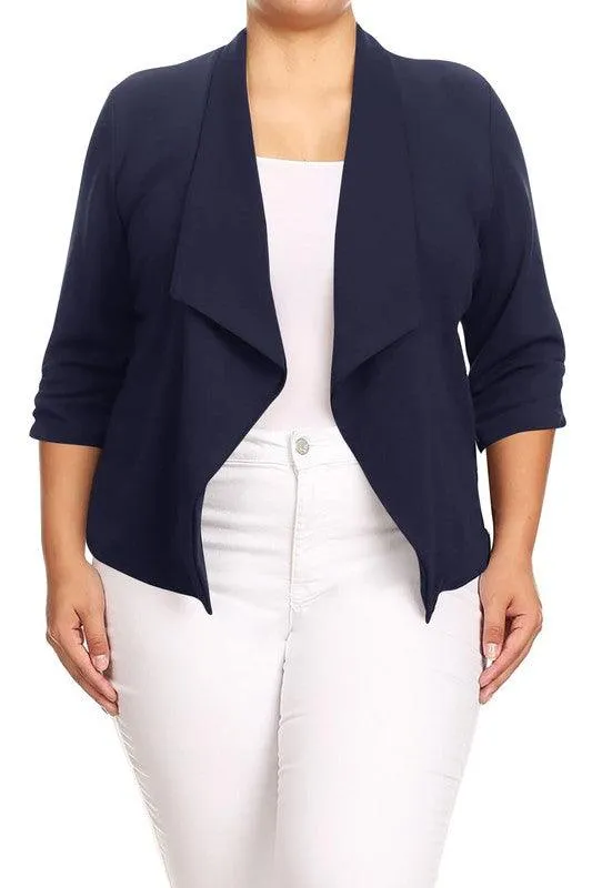 Plus Size Solid Waist Length Jacket Open Front 17 Colors