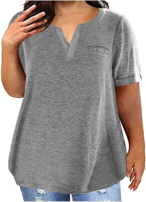 Plus Size Tops for Women Summer Short Sleeve T Shirts Sexy V Neck Comfy T-Shirts Tunic Casual Loose Soft Tee Shirt
