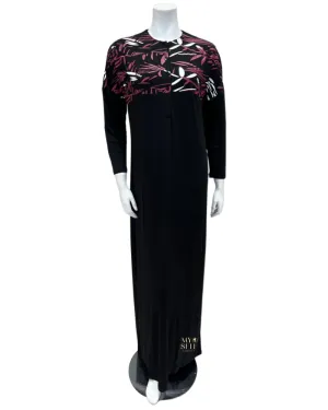 Plush PM Black/Multi Pink Dolman Sleeves Button Down Nightgown
