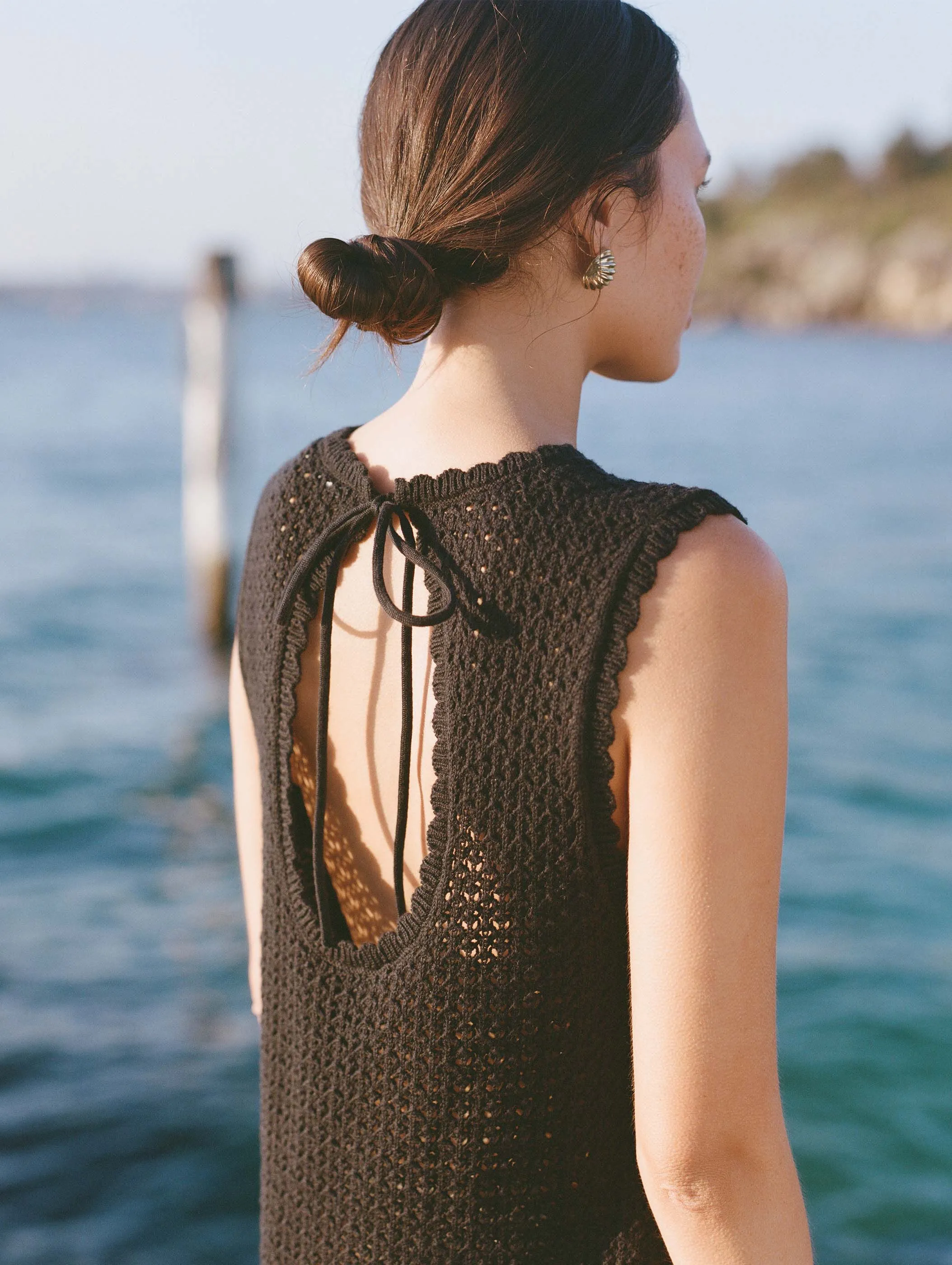 Pointelle Shift Mini Dress - Noir