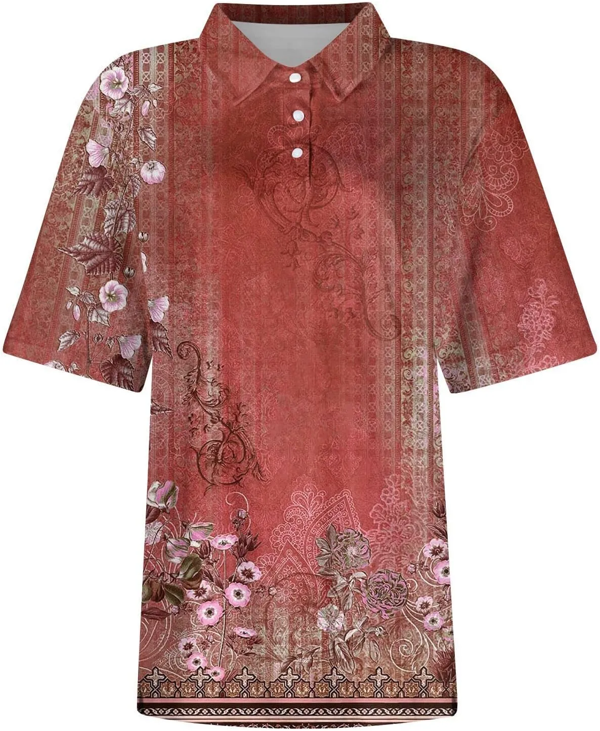 Polo Shirts for Women V Neck Floral Tshrits Basic Tee Business Casual Collared Button Down Tunics Office Work Tops