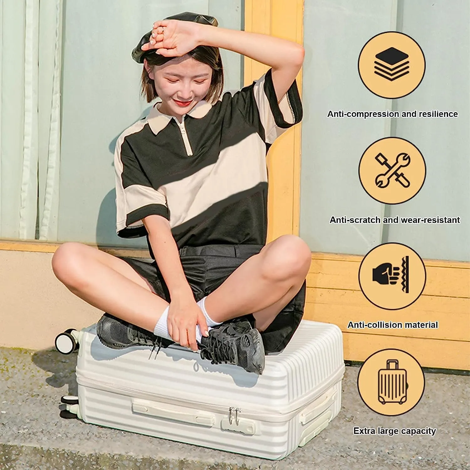 Portable Suitcase Large Capacity Carry On Luggage Pc Hard Shell Suitcases With Wheels Wet And Dry Separation Pocket Lightweight Luggage Smooth to use (Skyblue 22inch)