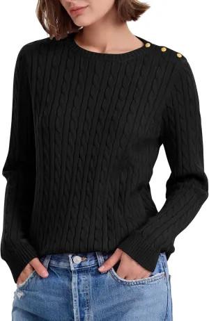 PrettyGuide Women's Cable Knit Sweater Long Sleeve Crewneck Button Shoulder Casual Pullover Sweaters Tops