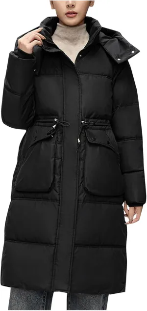 Puffer Coats for Women 2024 Fall Winter Mid-Length Zipper Down Jackets Removable Hooded Down Parkas with Pockets