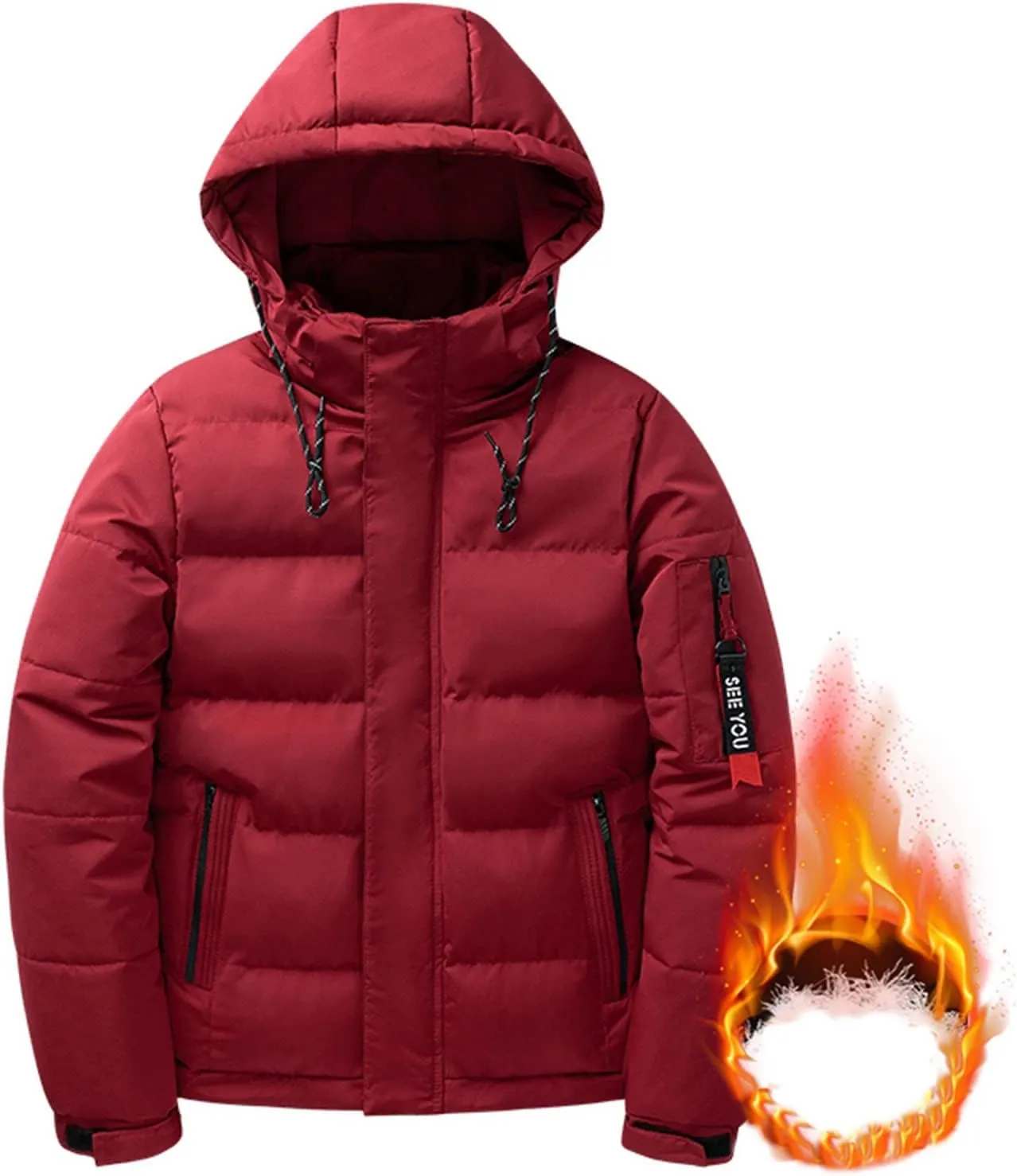 Puffer Jacket Men Waterproof Lightweight Thermal Thicken Puffer Coat Relaxed Fit Outdoor Down Jacket with Pockets