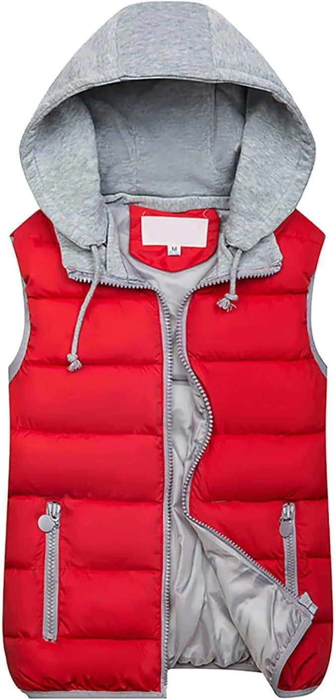 Puffer Vest Women Zip Up Quilted Padded Winter Sleeveless Hooded Vest Gilet Warm Jacket Womens Vests Outerwear