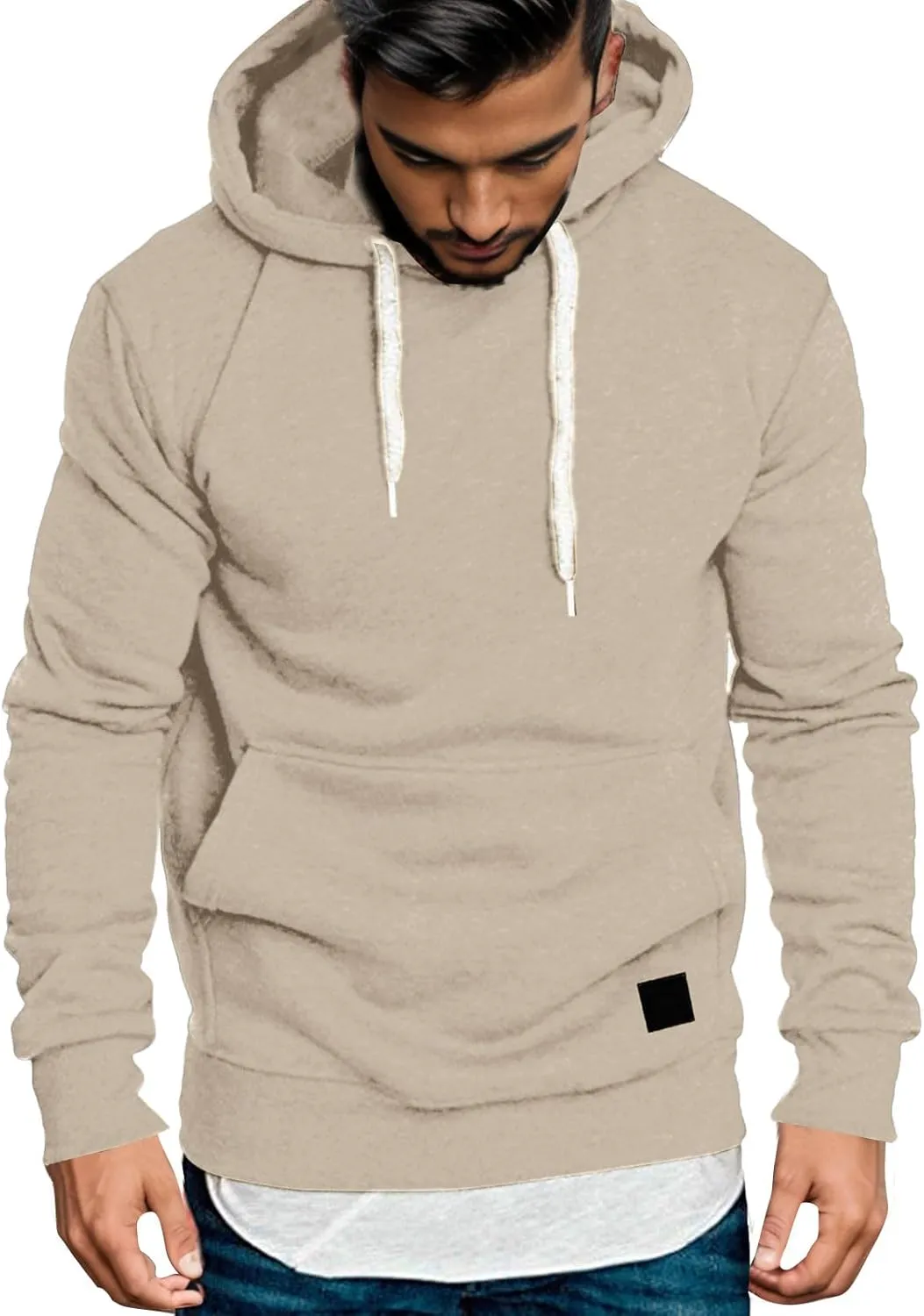 Pullover Hoodies for Men Solid Long Sleeve Drawstring Hooded Sweatshirt Trendy 2025 New Hoodies with Pockets