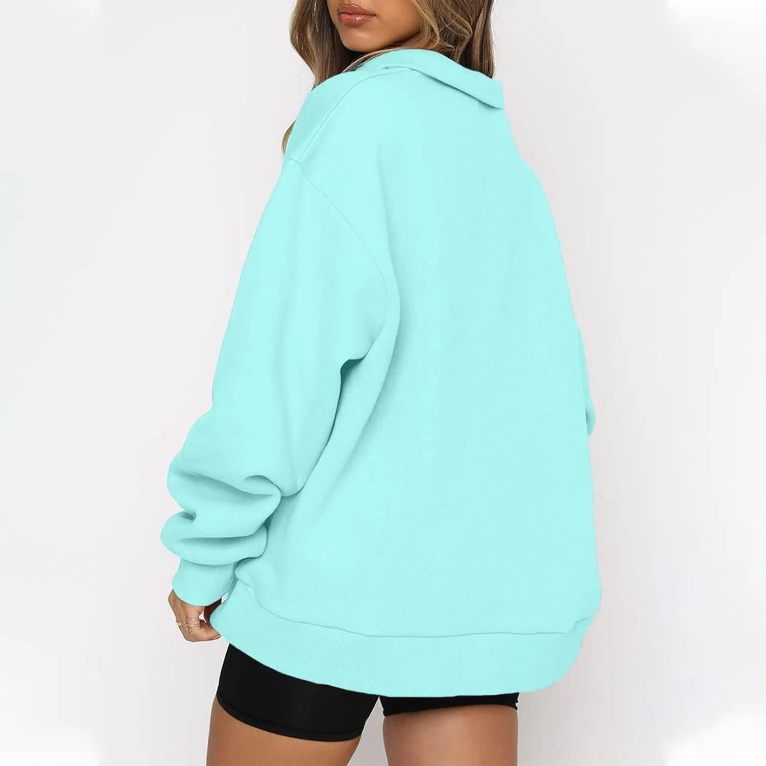 Quarter Zip Sweatshirt Women Oversized Zip Up Hoodie 1/4 Zip Fleece Pullover Long Sleeve Sweater Preppy Sweatshirts