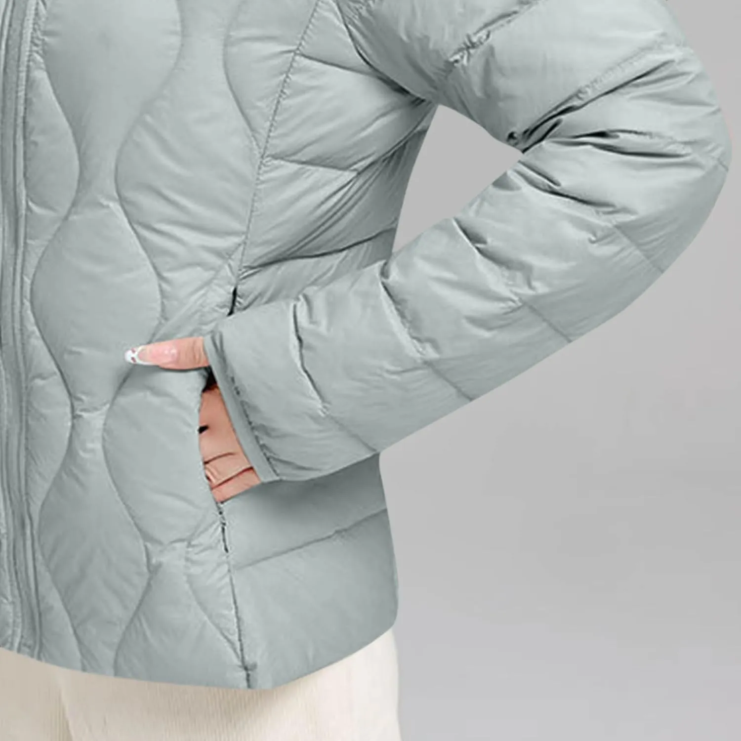Quilted Lightweight Jackets for Women Plus Size Short Puffer Coats Stand Collar Zipper Down Jacket for Fall Winter