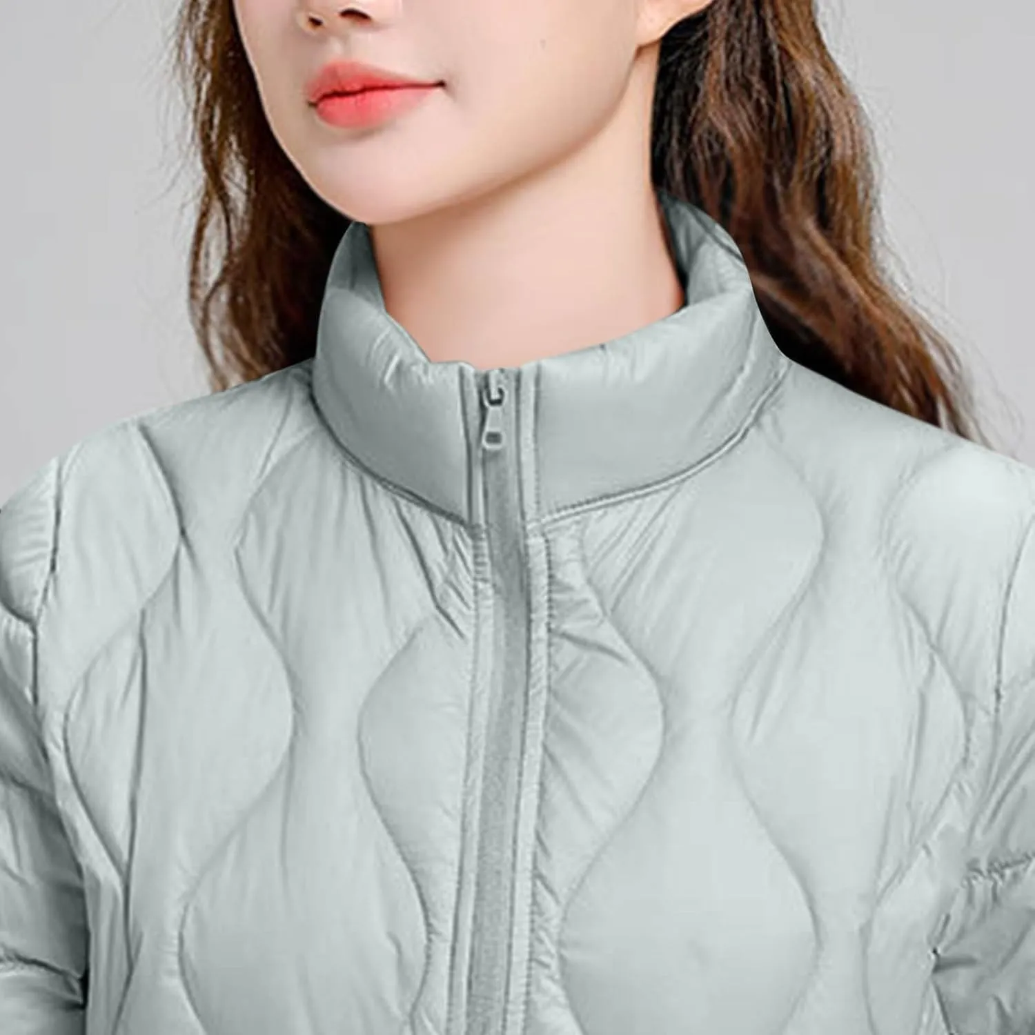Quilted Lightweight Jackets for Women Plus Size Short Puffer Coats Stand Collar Zipper Down Jacket for Fall Winter