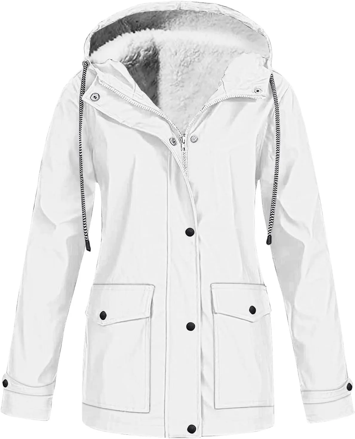 Rain Jacket Women Fleece Lined Waterproof Raincoat for Outdoor Hiking Windbreaker Warm Hooded Rain Jacket with Pockets