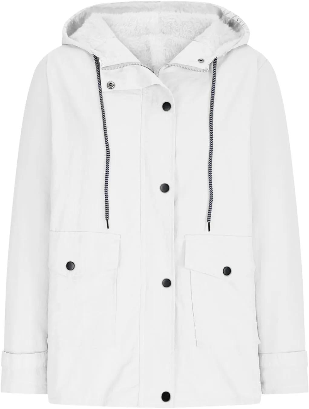 Rain Jacket Women Fleece Lined Waterproof Raincoat for Outdoor Hiking Windbreaker Warm Hooded Rain Jacket with Pockets