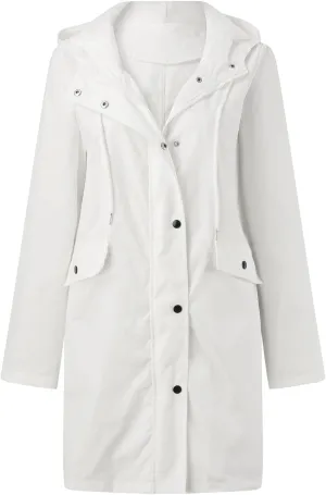 Rain Jacket Womens Waterproof with Hood, Long Rain Coat Windproof Windbreaker Outdoor Rain Trench Coat S-3XL