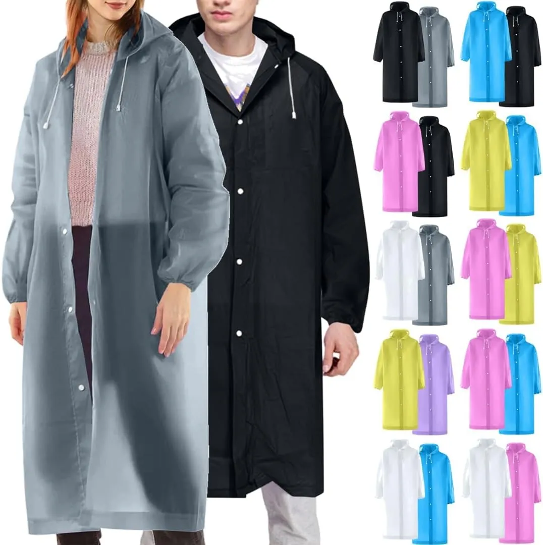 Rain Ponchos for Adults Reusable 2 Pack Lightweight Hooded Raincoat Casual Drawstring Waterproof Rain Jacket