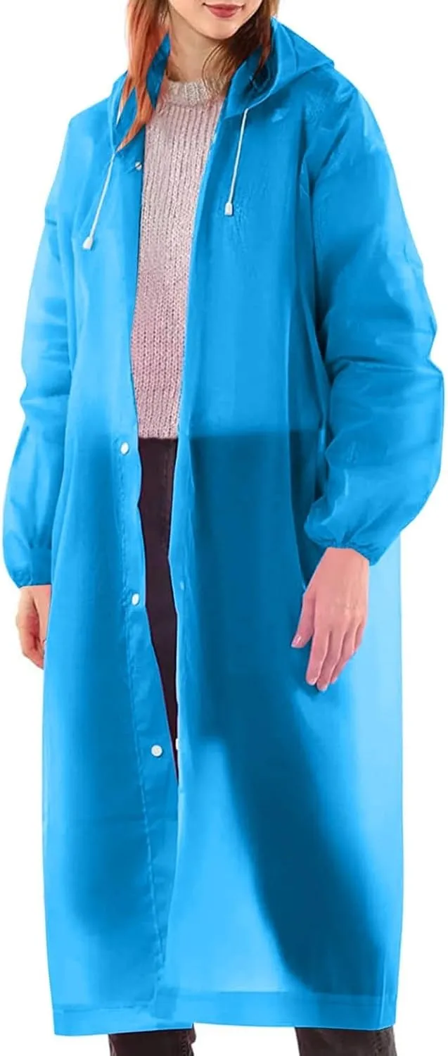 Rain Ponchos for Adults Reusable 2 Pack Lightweight Hooded Raincoat Casual Drawstring Waterproof Rain Jacket