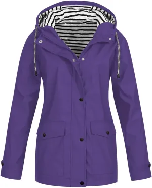 Raincoat Hoodie for Women Lightweight Hooded Jacket Solid Winter Jacket Outdoor Raincoat Windproof