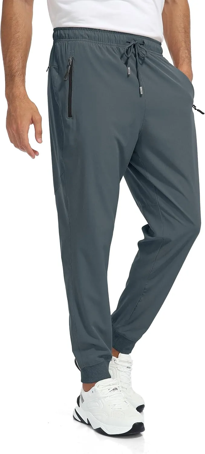 Rapoo Men's Lightweight Joggers Pants Quick Dry Workout Track Running Gym Athletic Pants with 3 Zipper Pockets