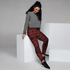 Red Tiger Striped Women's Joggers, Best Animal Print Designer Sweatpants For Ladies-Made in EU